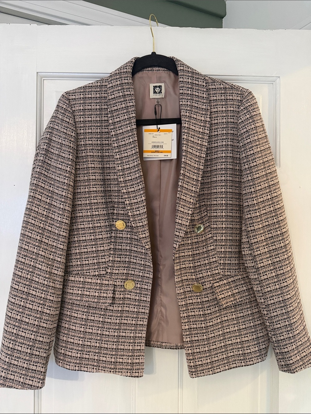 Anne Klein Pink Tweed Double-Breasted Blazer